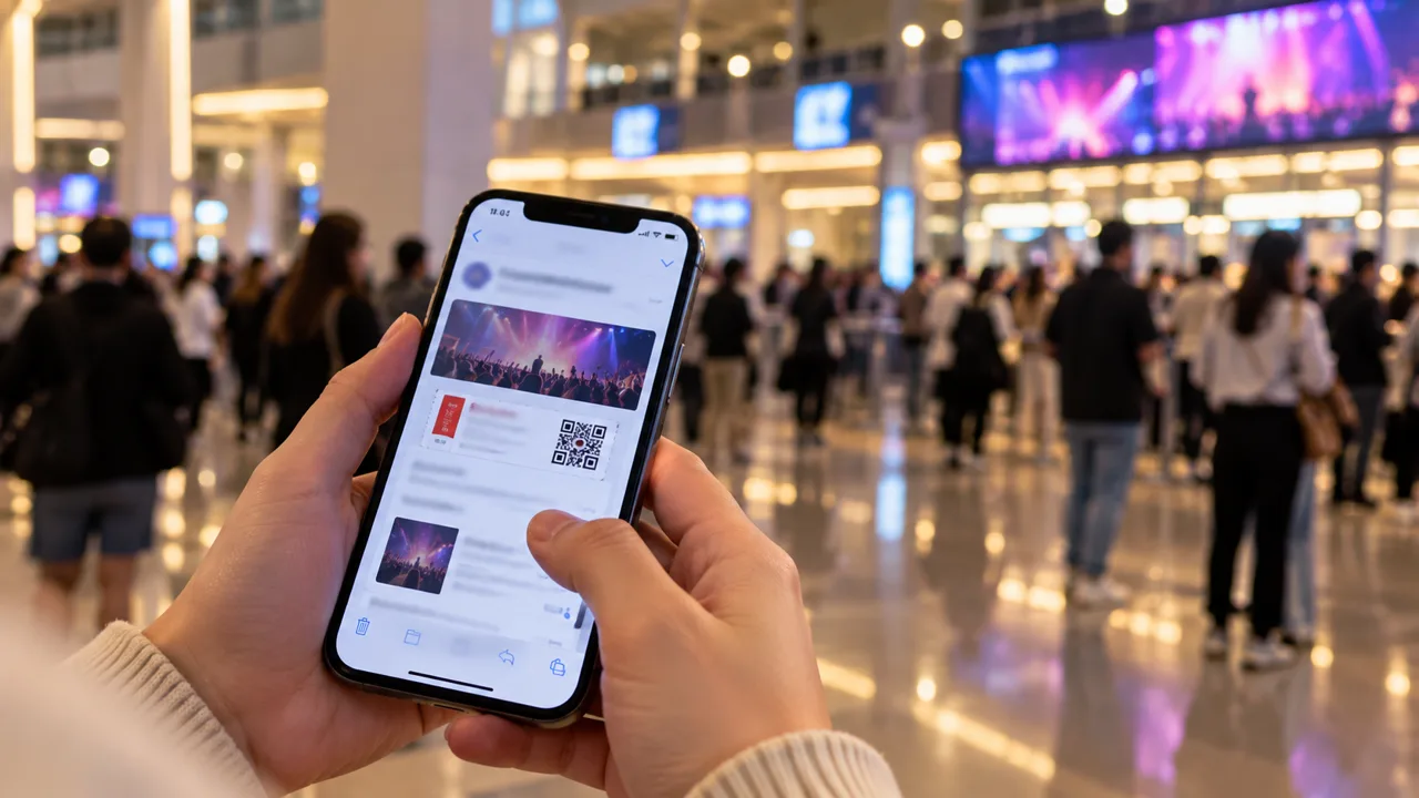 Cận cảnh email xác nhận đơn hàng vé concert trên điện thoại khi kiểm tra vé pass thật giả